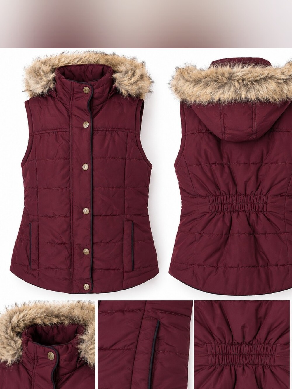 Prince Burgundy Quilted Faux-Fur Hooded Vest